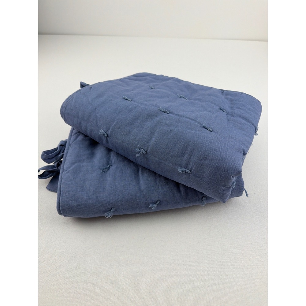 Pottery Barn Pillow Shams Standard Blue Linen Cotton Tufted Set of 2 Coastal